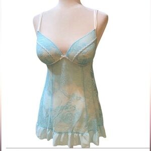 NEW Secret Treasures lace chemise blue white Womens Sz M